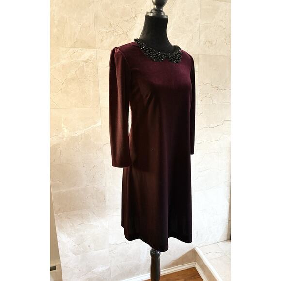 Betsey Johnson Collared Velvet Mini Dress - 2 Burgundy, Whimsigoth Holiday Twee - Picture 3 of 11